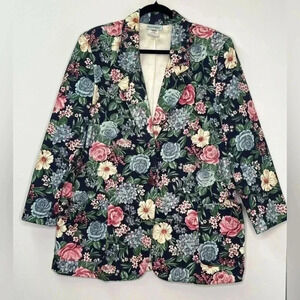 Willow Ridge VTG Floral Colorful Cotton Blazer Jacket Plus Sz 18